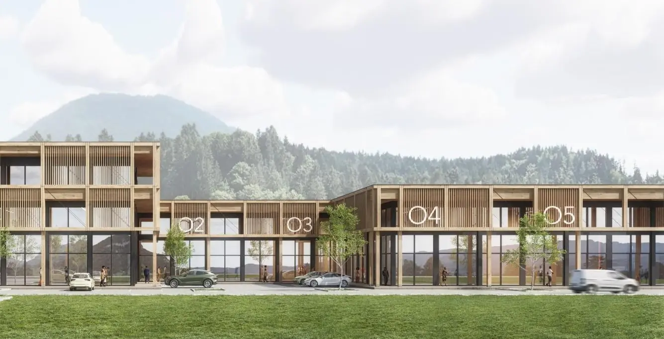 Architekturvisualisierung der Gewerbeflächen im Habachpark in Kirchdorf in Tirol